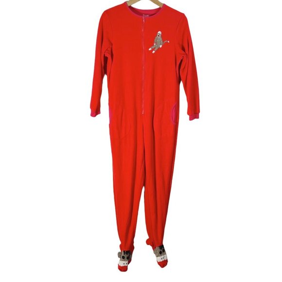 Nick & Nora Sock Monkey Red Fleece Onesie Women's Size S - Picture 1 of 6